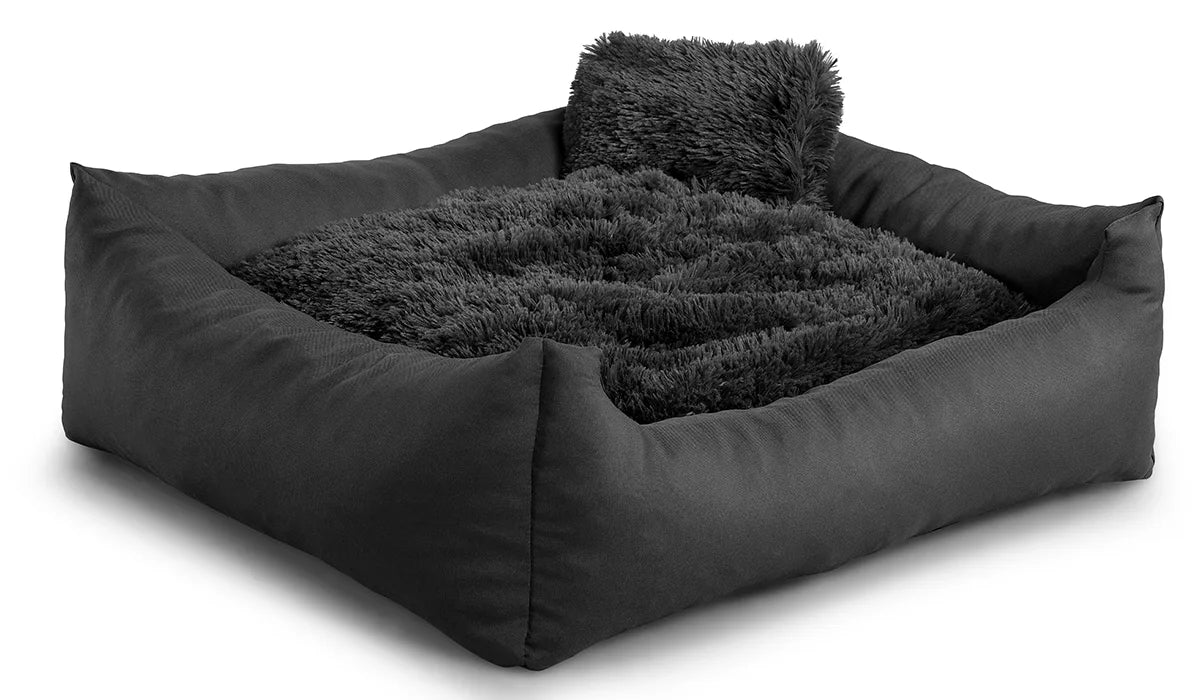 legowisko dla psa fluffy nelo ciemnoszare rzut ze skosu